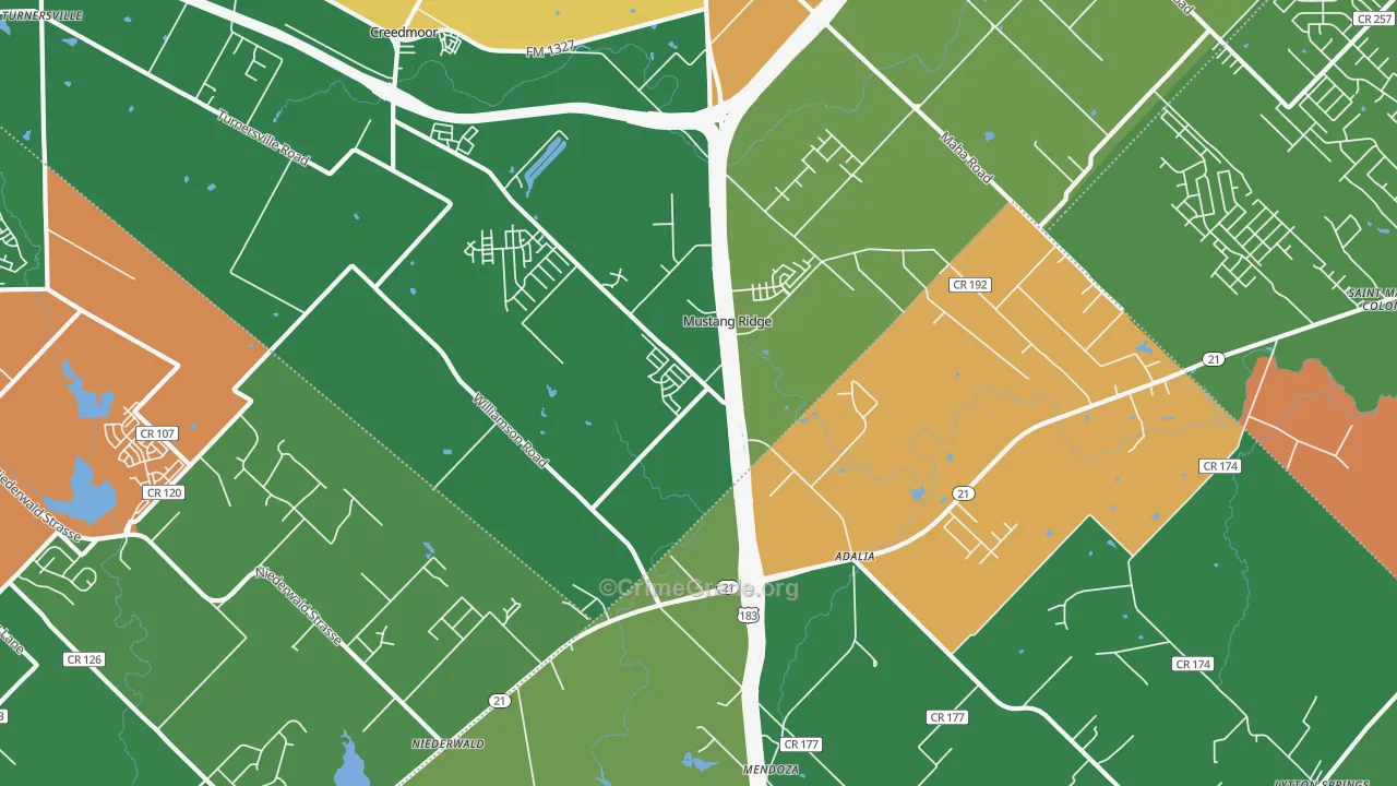 Mustang Ridge, TX Map of Robbery Rates