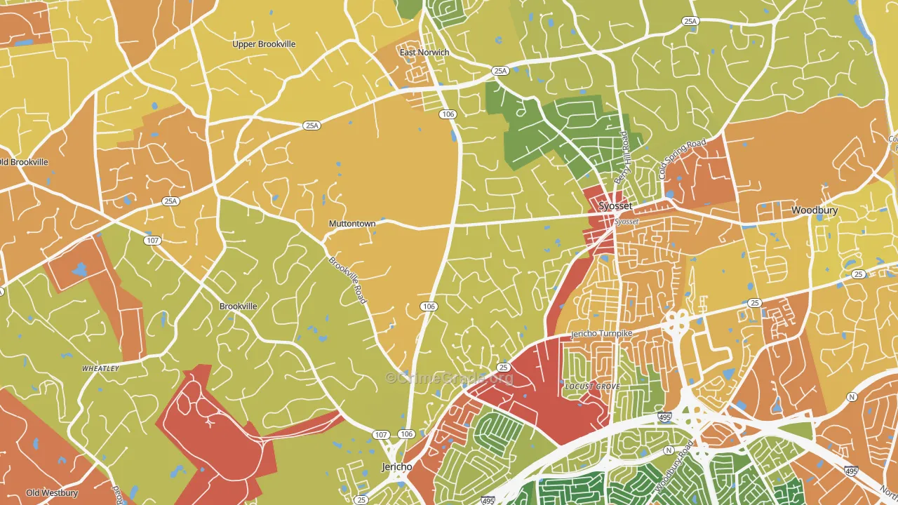 Muttontown, NY Map of Robbery Rates