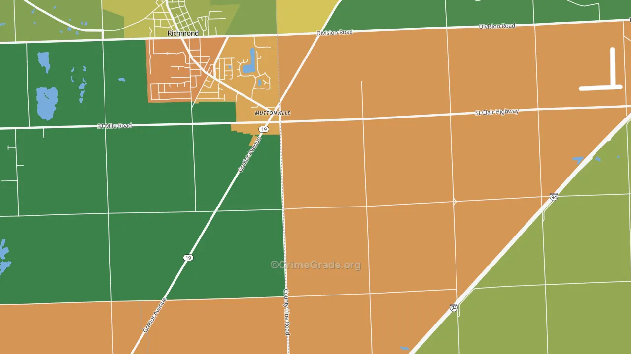 Muttonville, MI Map of Robbery Rates