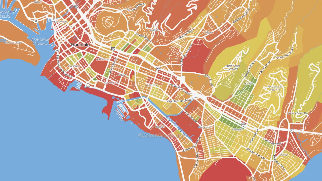 Mxcully-Moiliili, Honolulu, HI Map of Robbery Rates