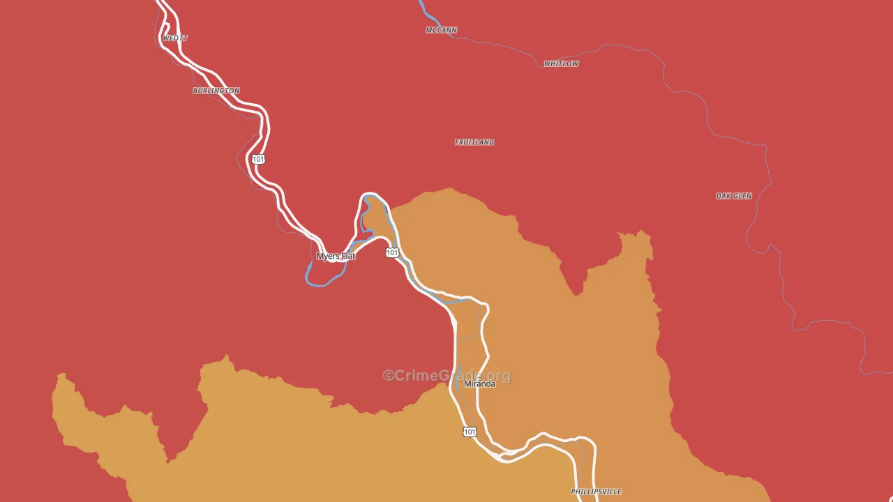 Myers Flat, CA Map of Robbery Rates