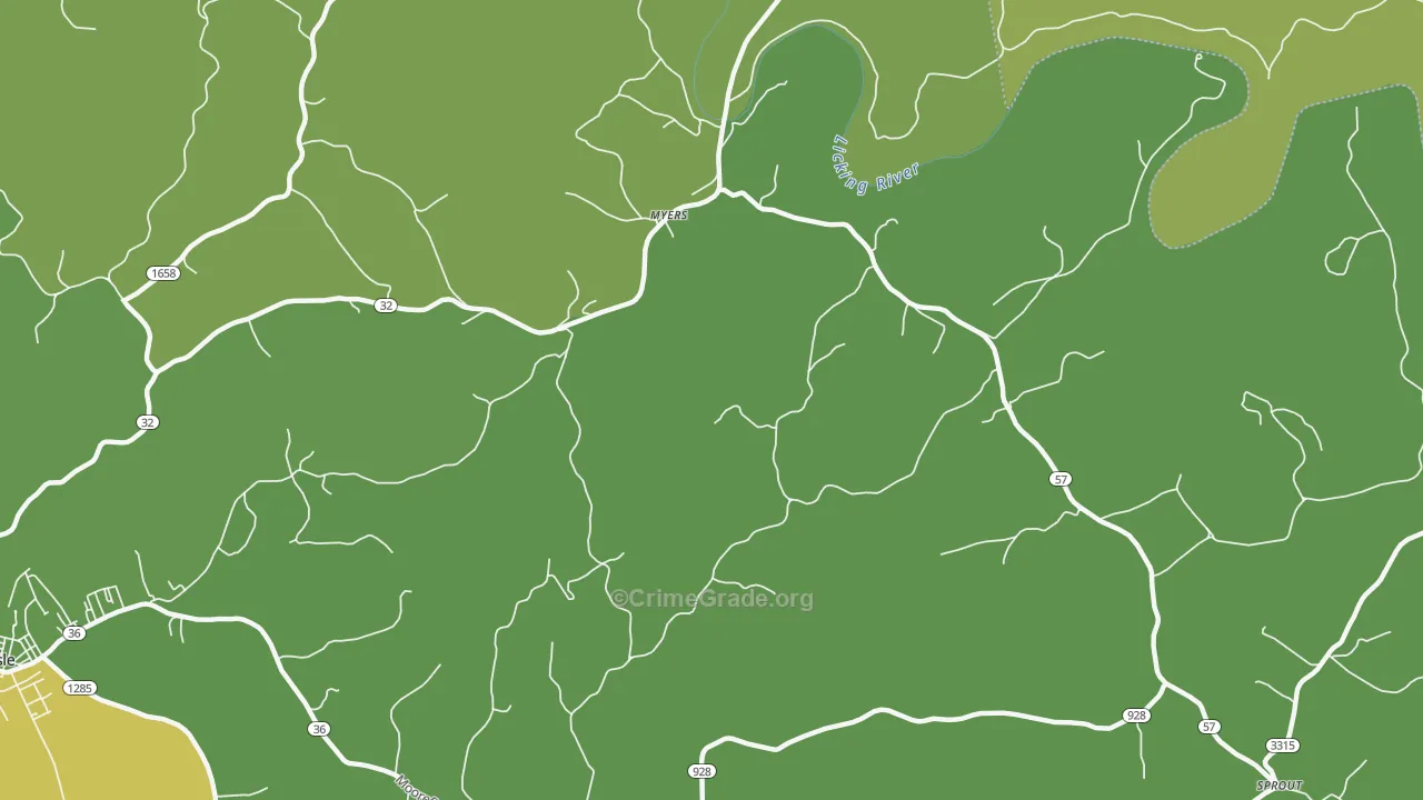 Myers, KY Map of Robbery Rates
