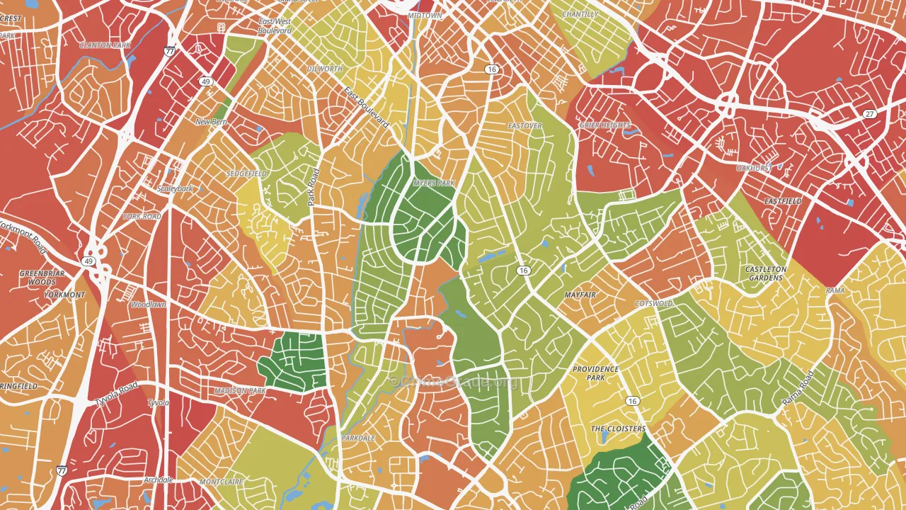Myers Park, Charlotte, NC Map of Robbery Rates