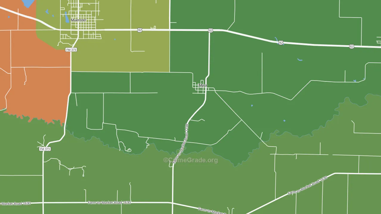 Myra, TX Map of Robbery Rates