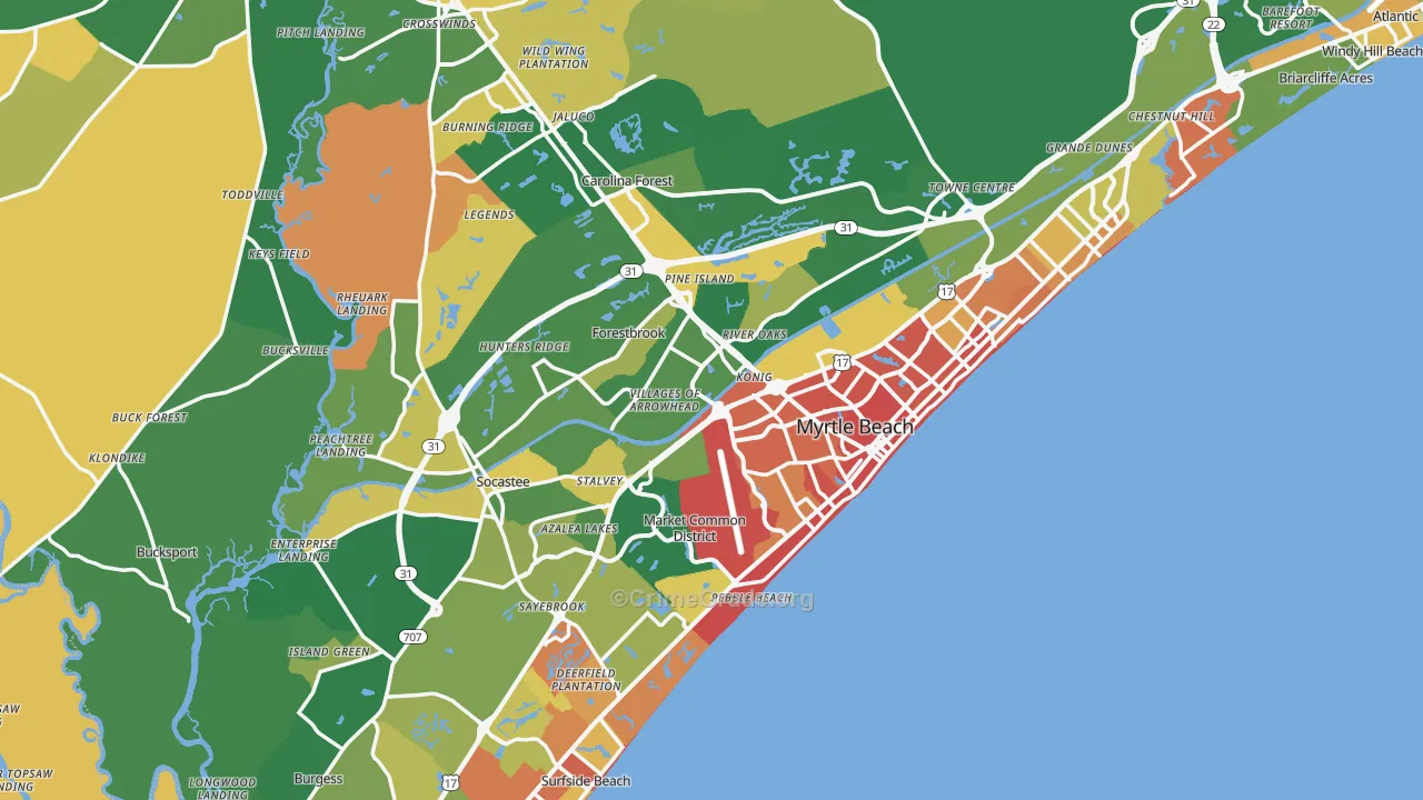 Myrtle Beach, SC Map of Robbery Rates