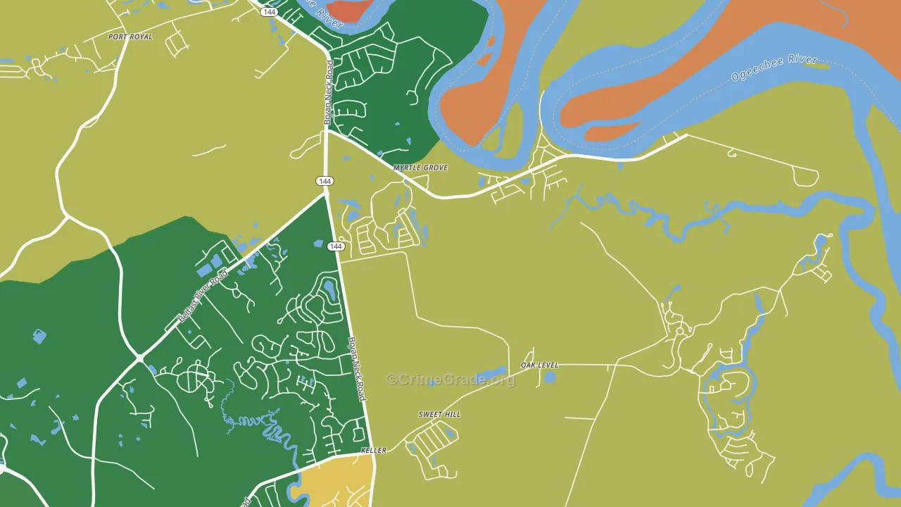 Myrtle Grove, GA Map of Robbery Rates