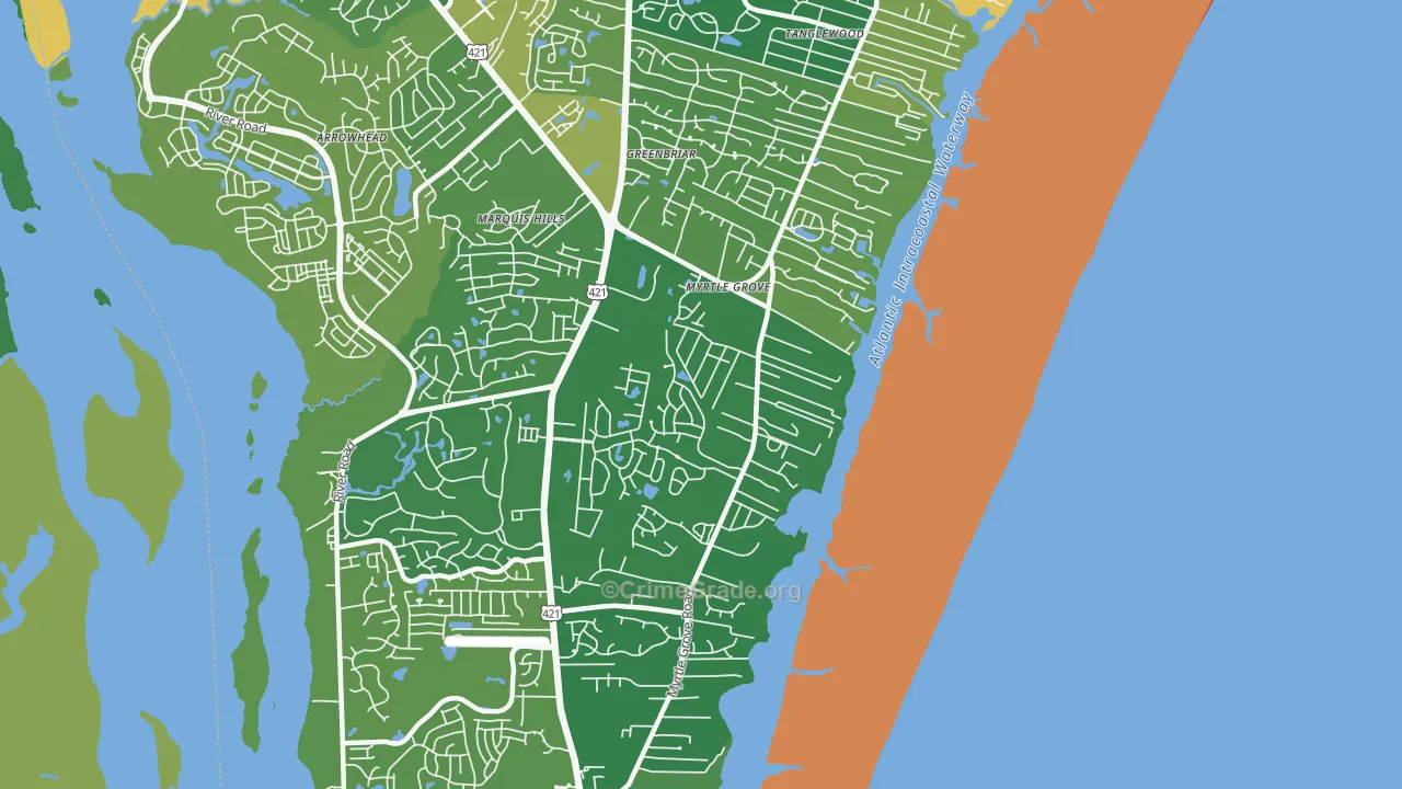 Myrtle Grove, NC Map of Robbery Rates