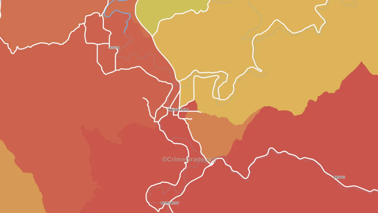 Myrtle Point, OR Map of Robbery Rates