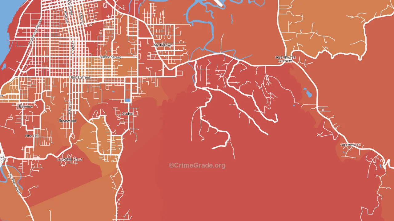 Myrtletown, CA Map of Robbery Rates