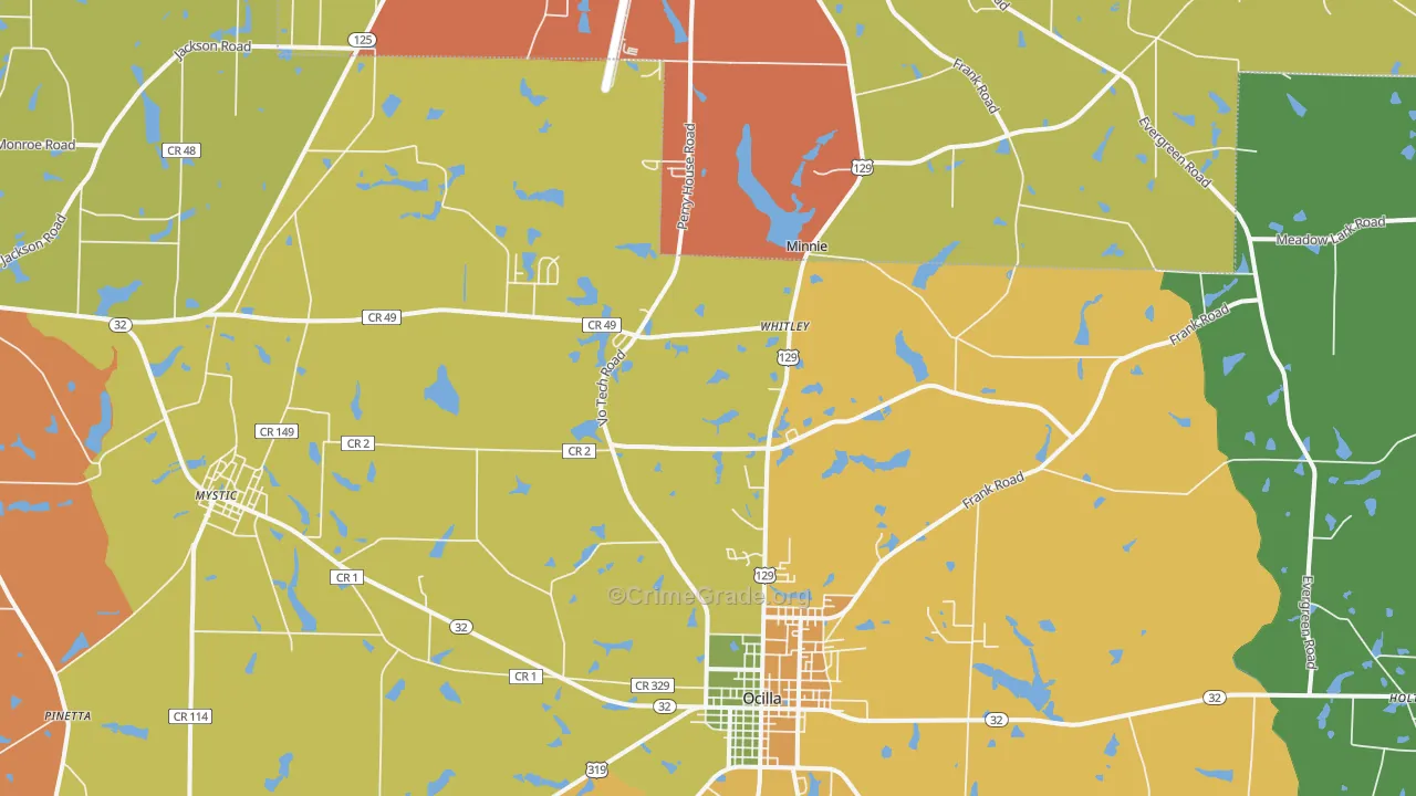 Mystic, GA Map of Robbery Rates
