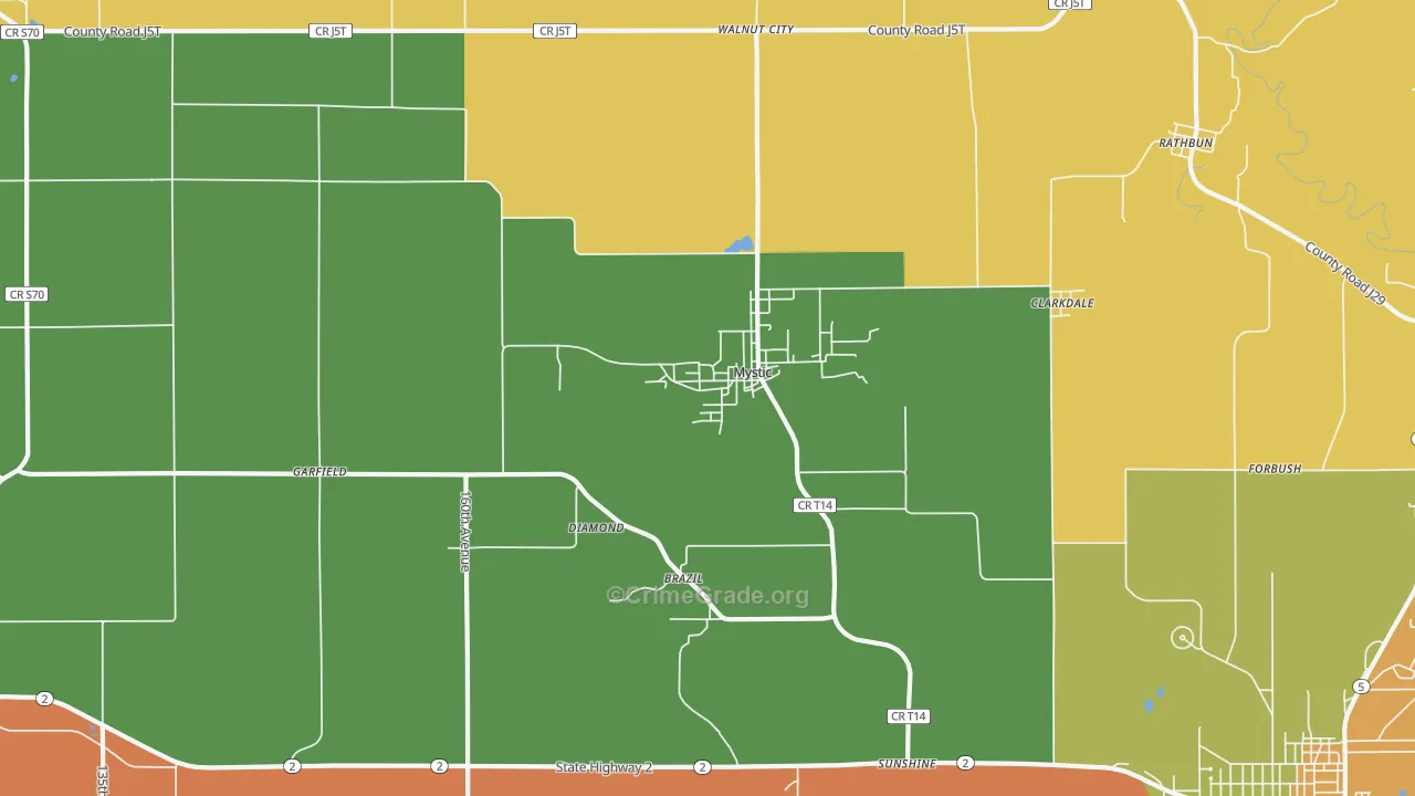Mystic, IA Map of Robbery Rates