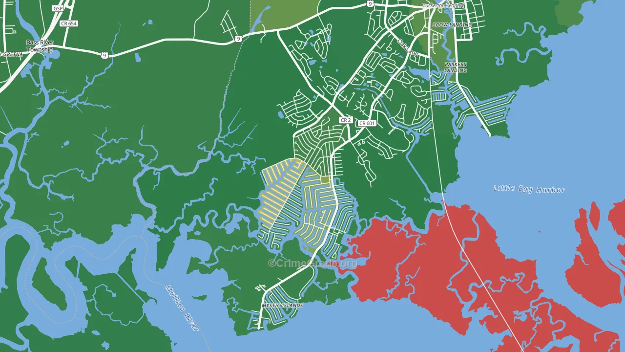 Mystic Island, NJ Map of Robbery Rates