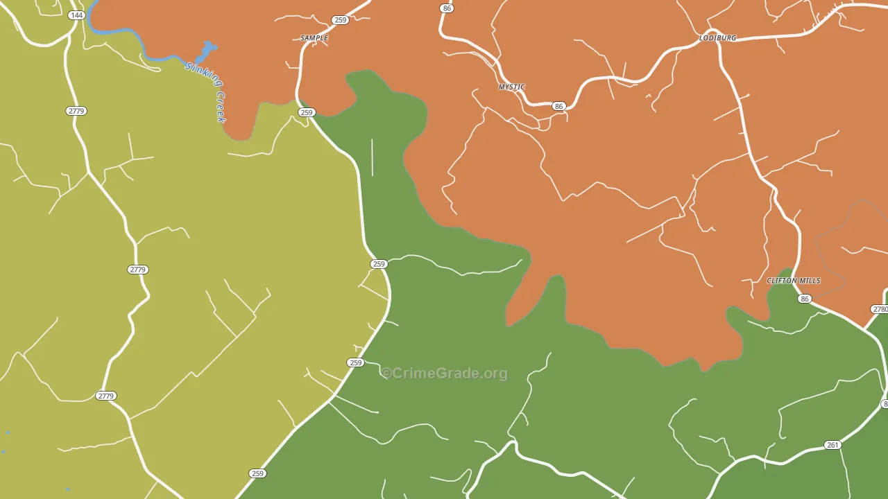 Mystic, KY Map of Robbery Rates