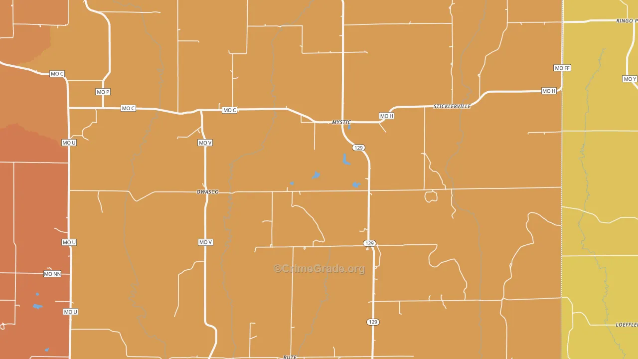 Mystic, MO Map of Robbery Rates