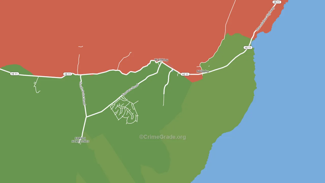 Naalehu, HI Map of Robbery Rates