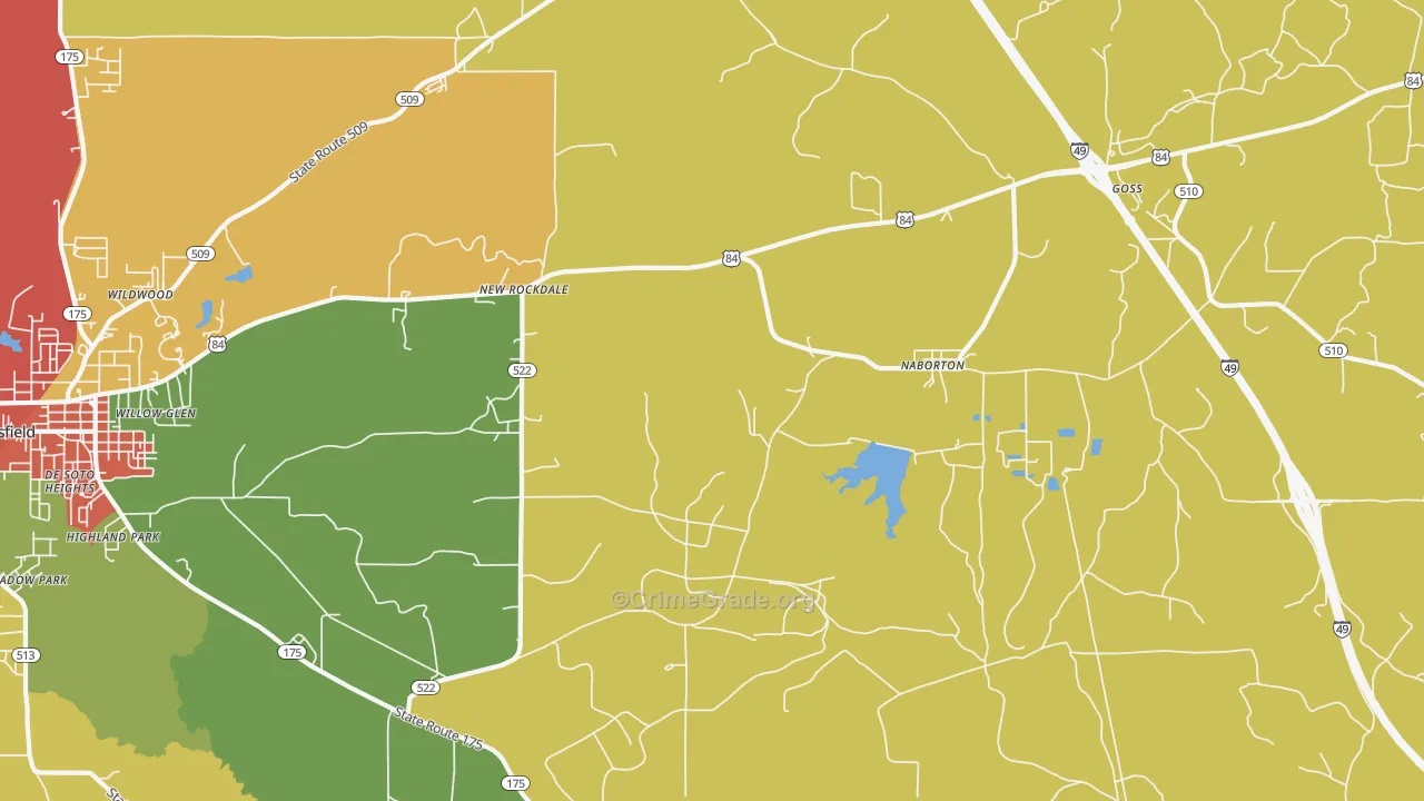 Naborton, LA Map of Robbery Rates
