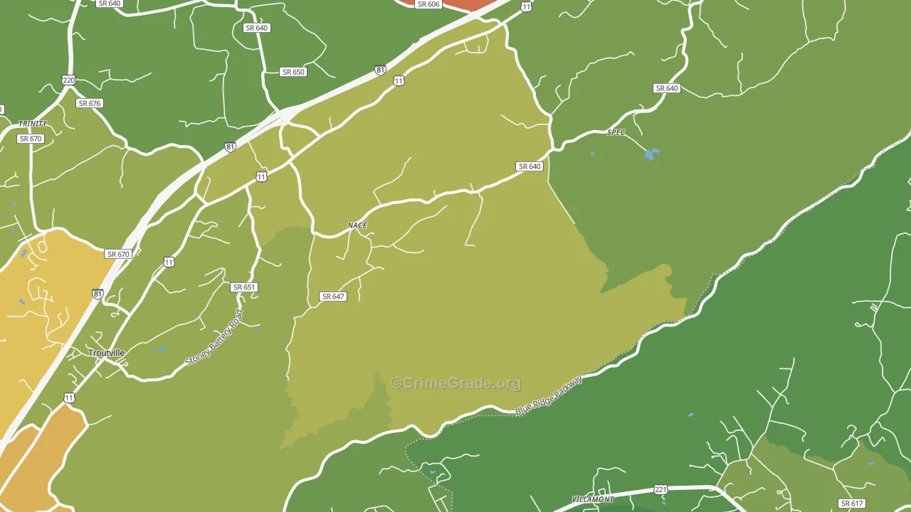 Nace, VA Map of Robbery Rates