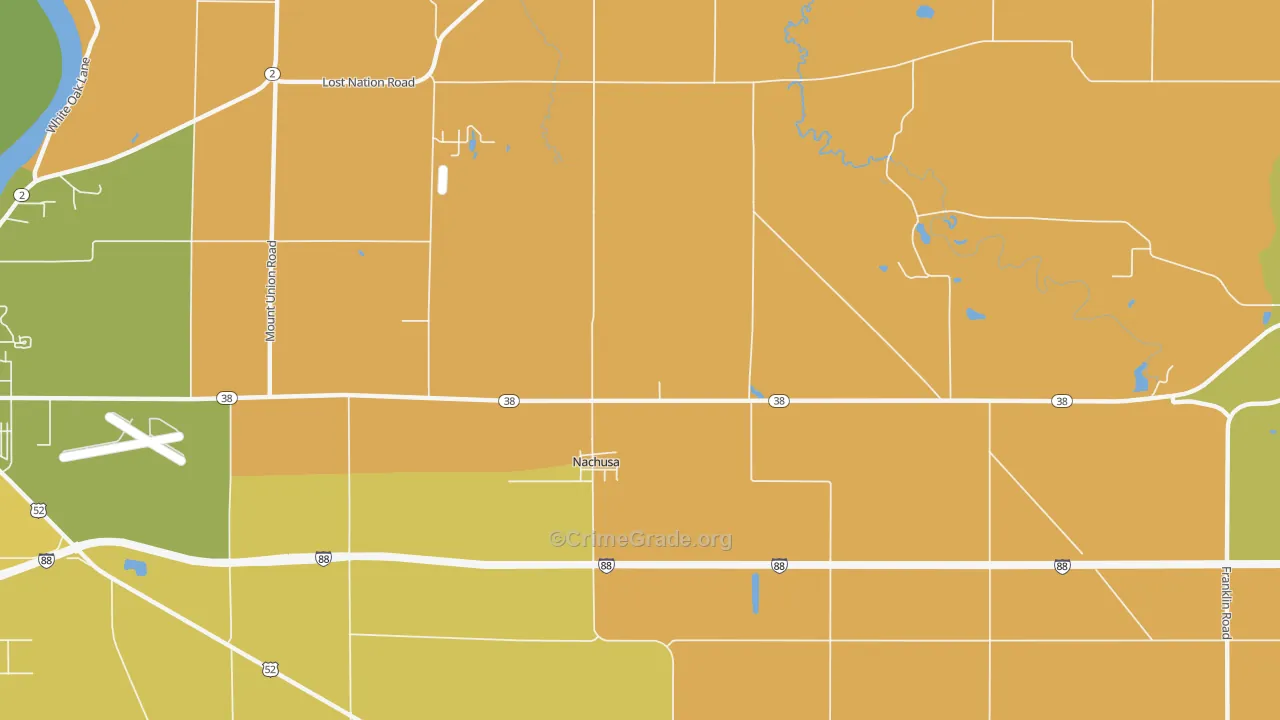 Nachusa, IL Map of Robbery Rates