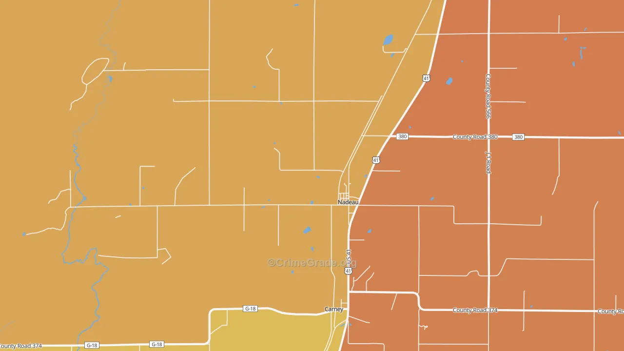 Nadeau, MI Map of Robbery Rates