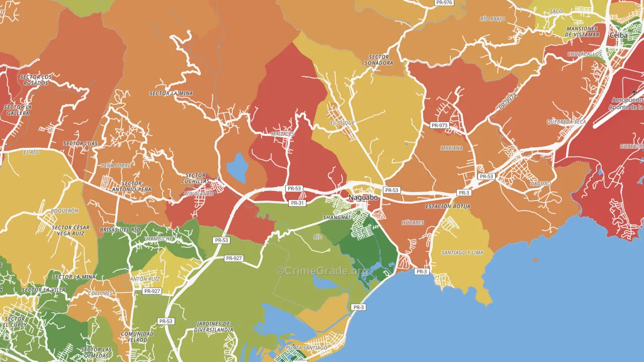 Naguabo Municipio, PR Map of Robbery Rates