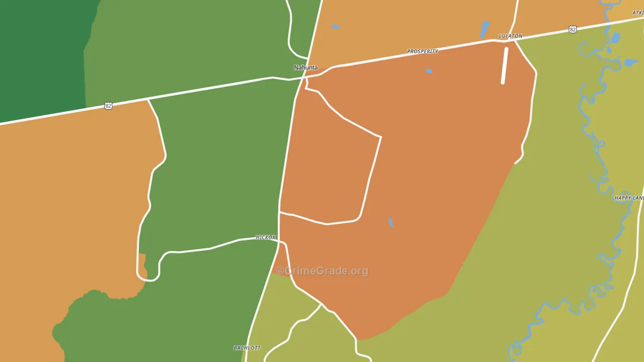 Nahunta, GA Map of Robbery Rates