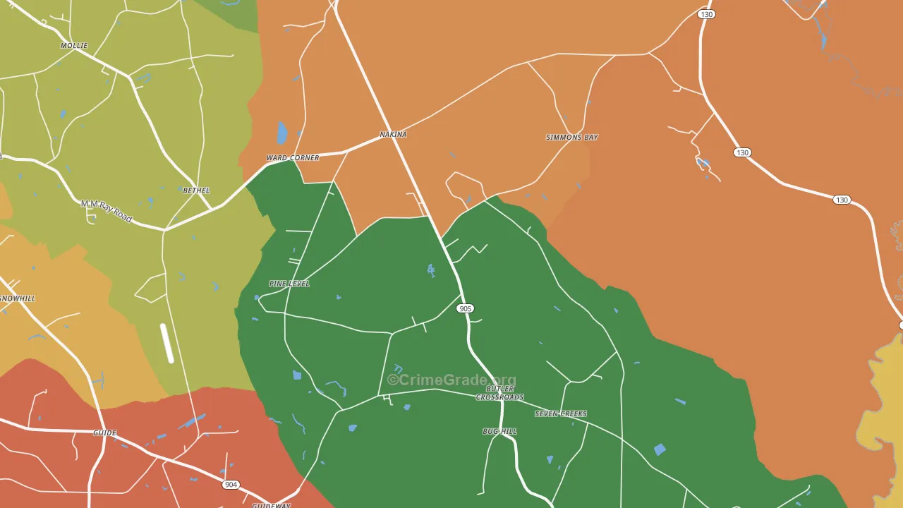 Nakina, NC Map of Robbery Rates