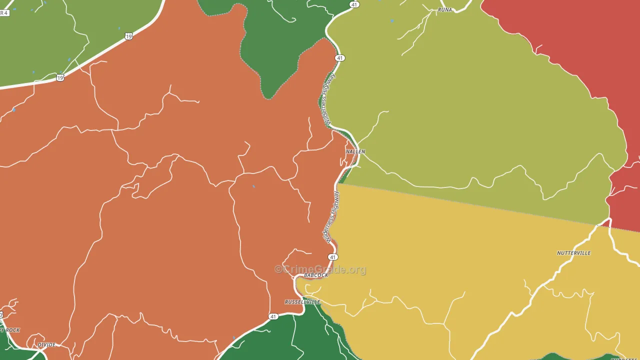 Nallen, WV Map of Robbery Rates