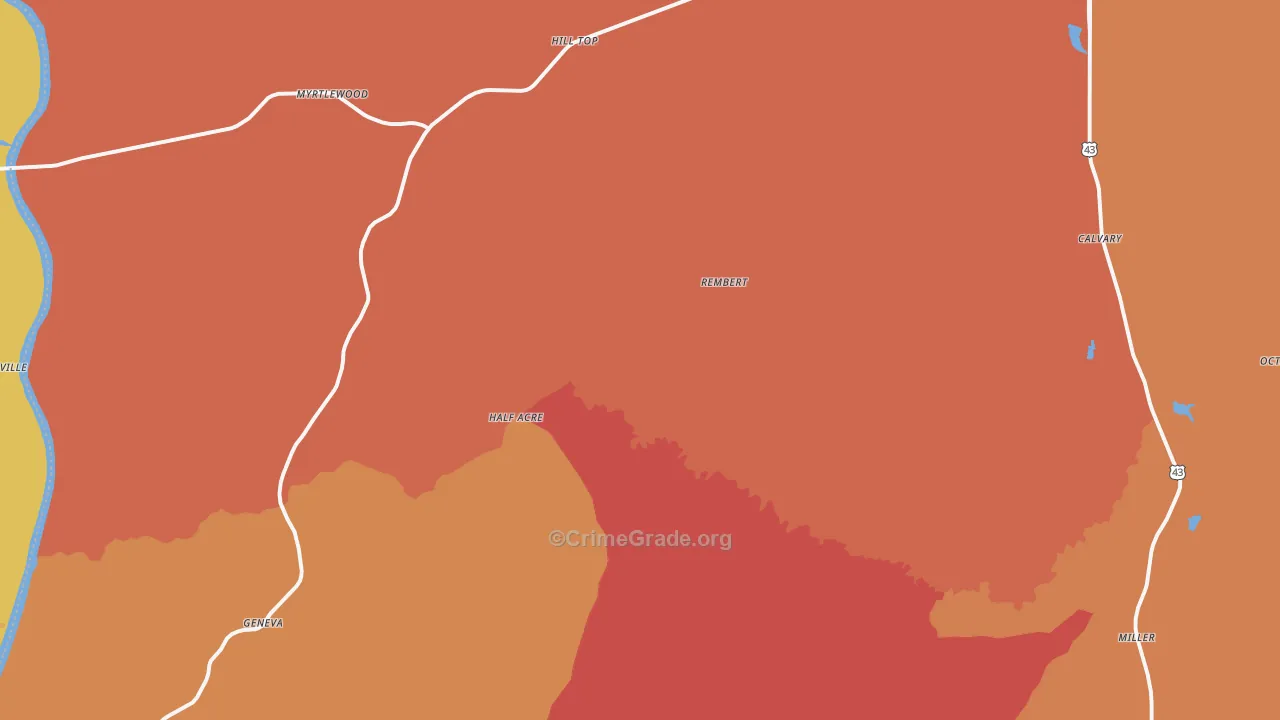 Nanafalia, AL Map of Robbery Rates