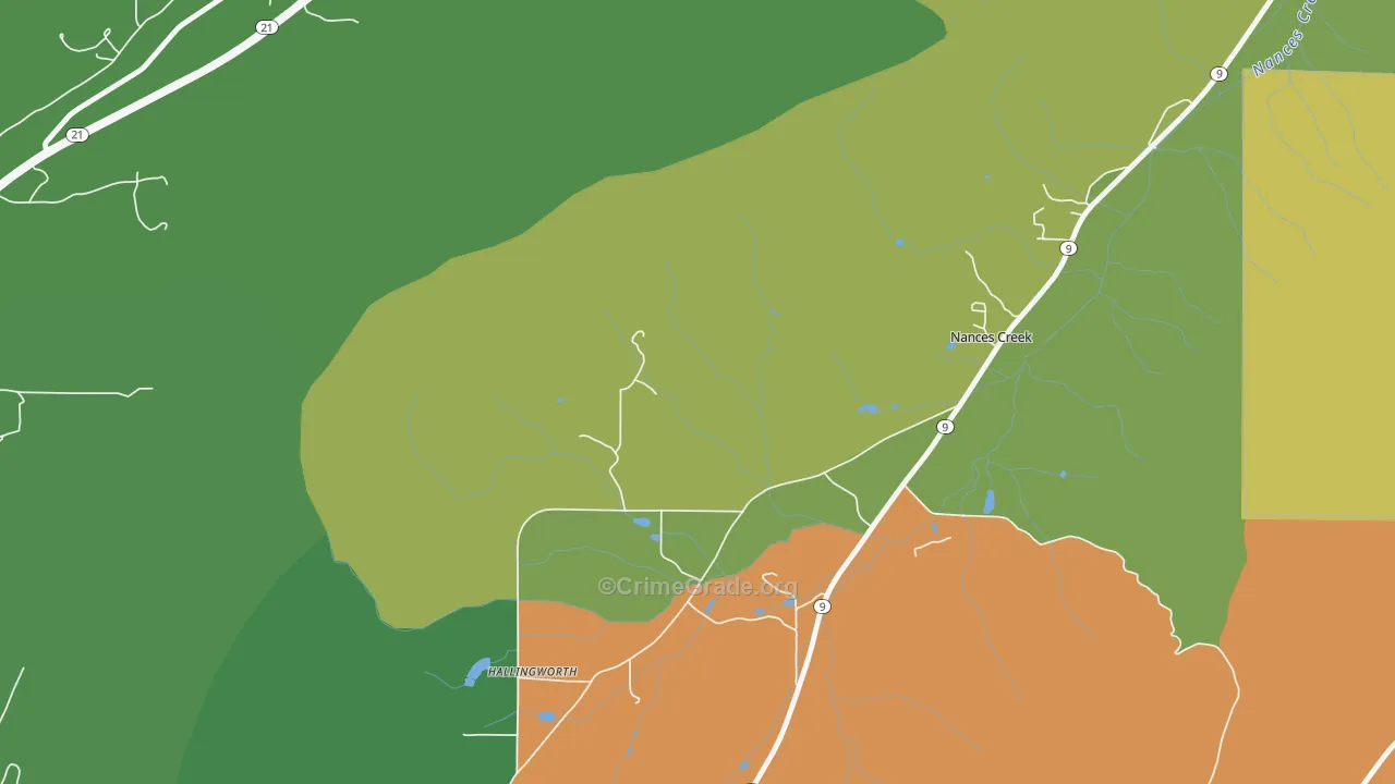 Nances Creek, AL Map of Robbery Rates