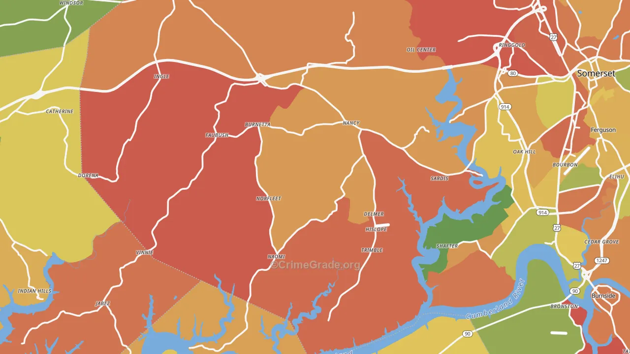 Nancy, KY Map of Robbery Rates