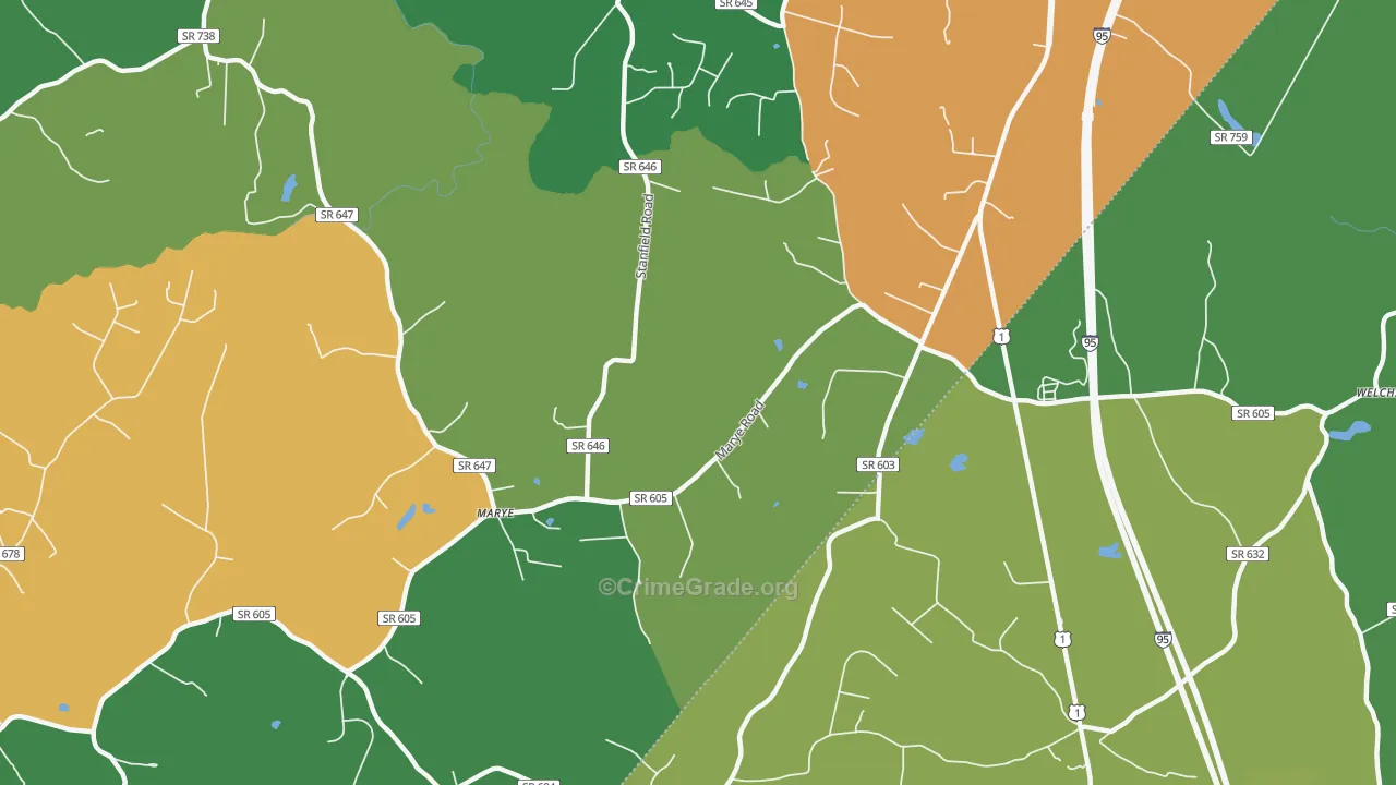 Nancy Wrights Corner, VA Map of Robbery Rates