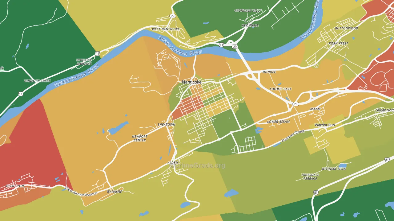 Nanticoke, PA Map of Robbery Rates