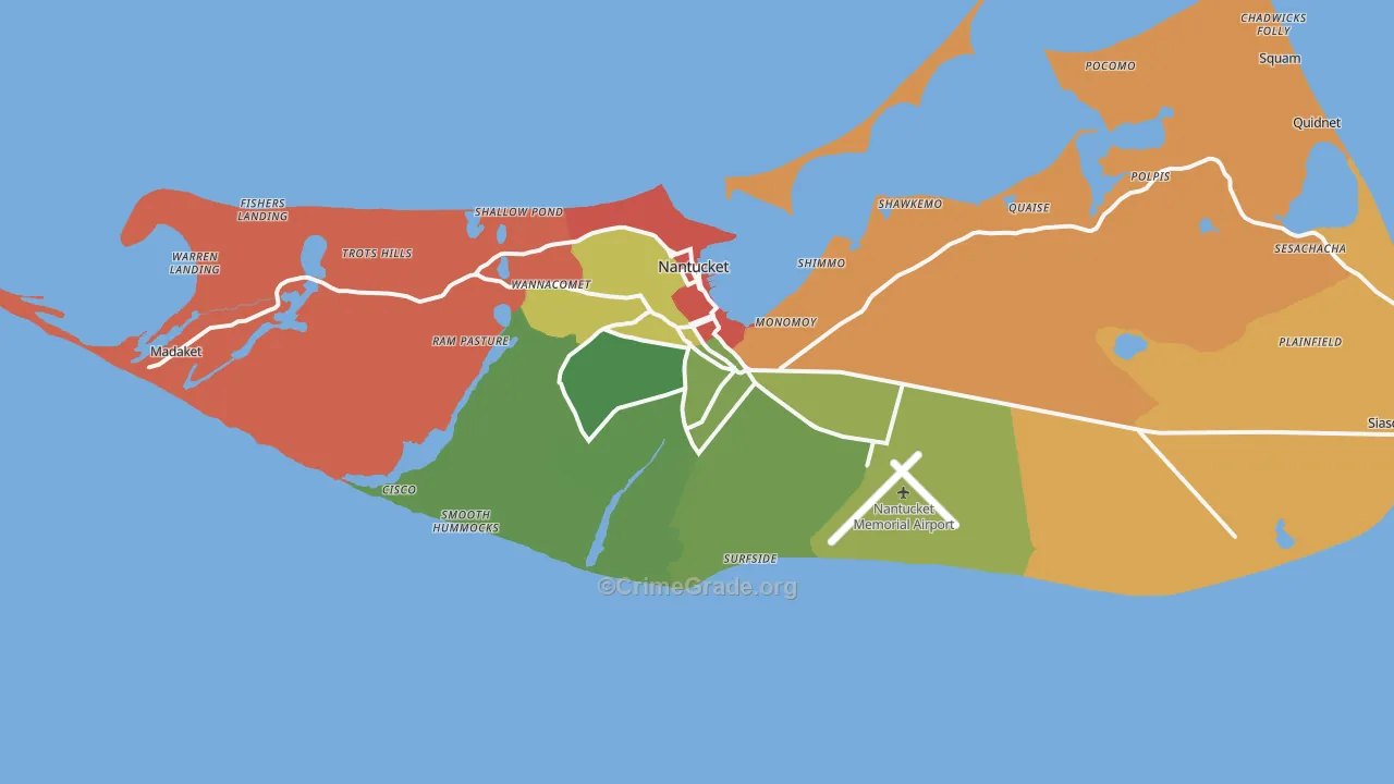 Nantucket, MA Map of Robbery Rates