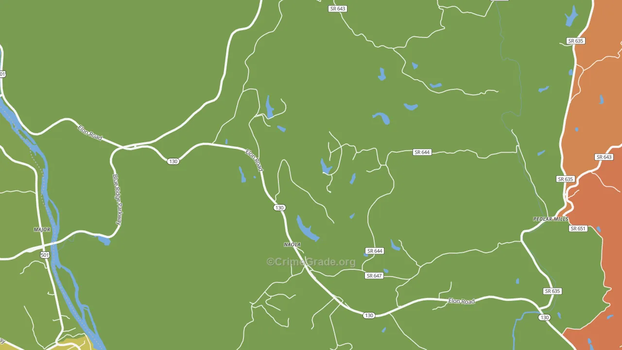 Naola, VA Map of Robbery Rates