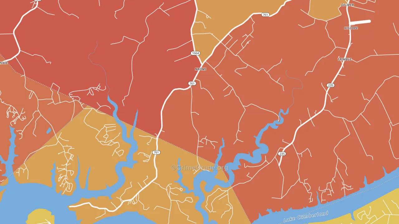 Naomi, KY Map of Robbery Rates