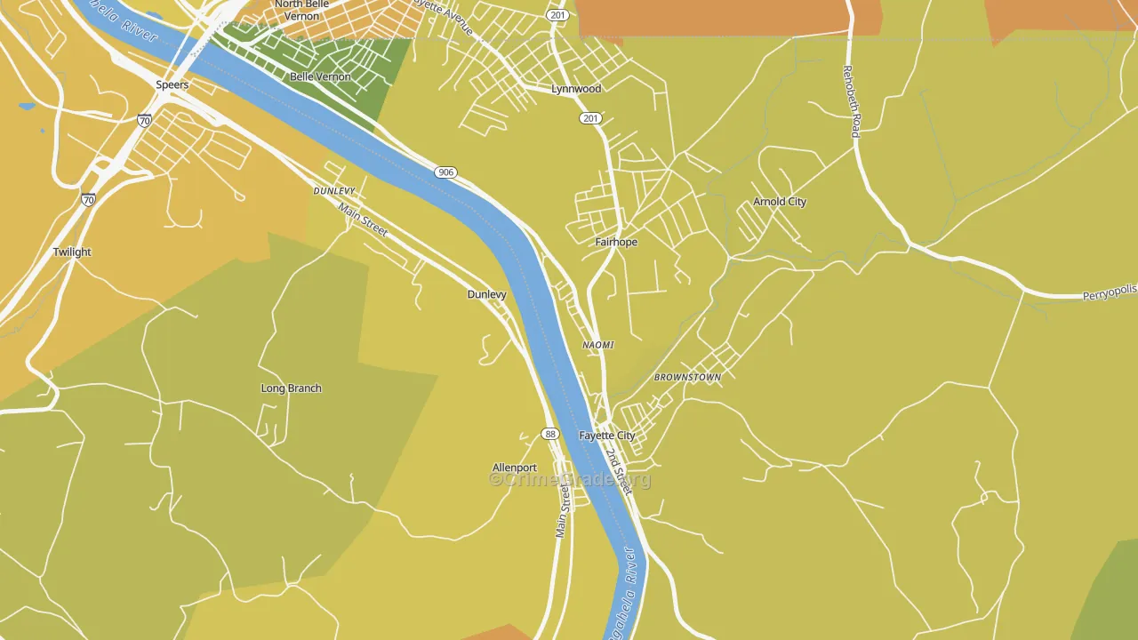 Naomi, PA Map of Robbery Rates