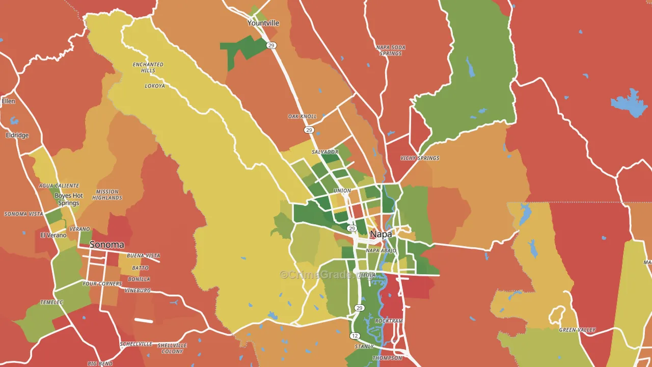 Napa County, CA Map of Robbery Rates