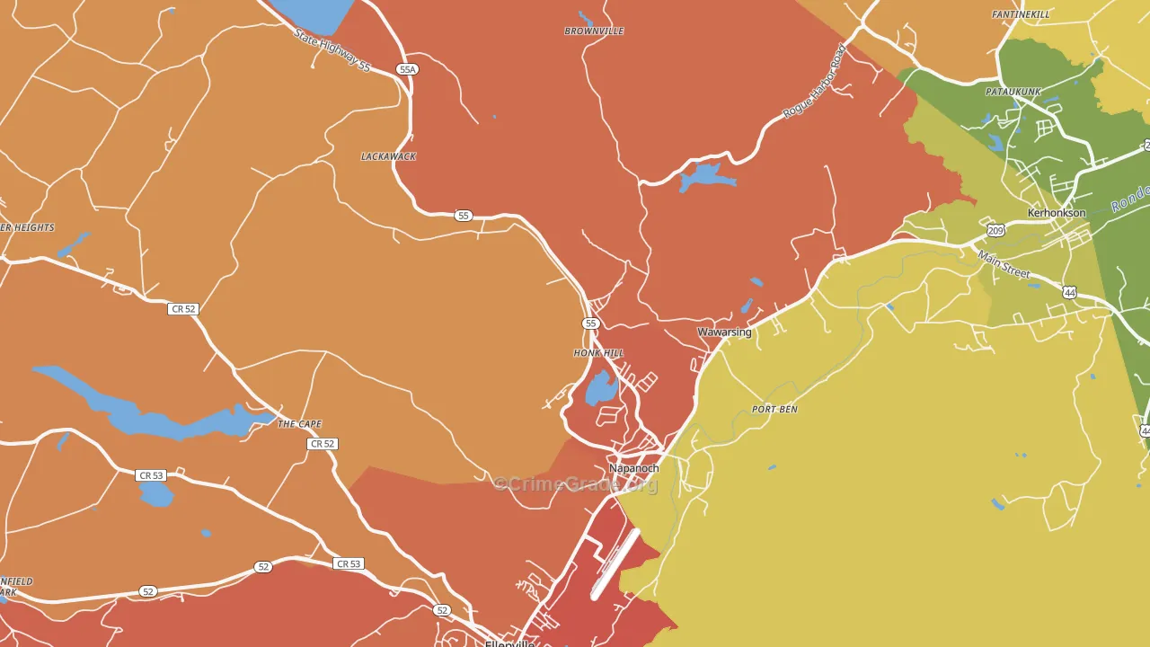 Napanoch, NY Map of Robbery Rates