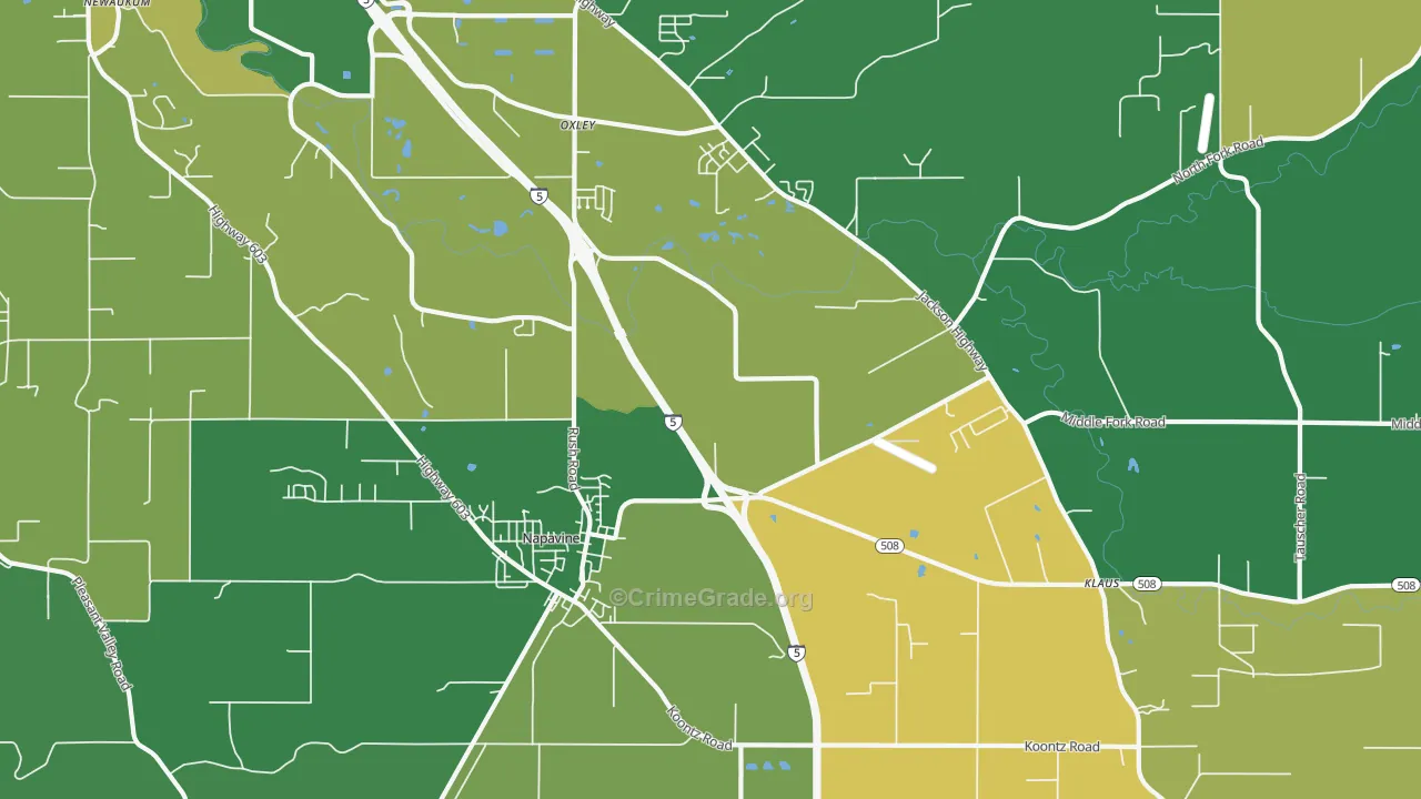 Napavine, WA Map of Robbery Rates