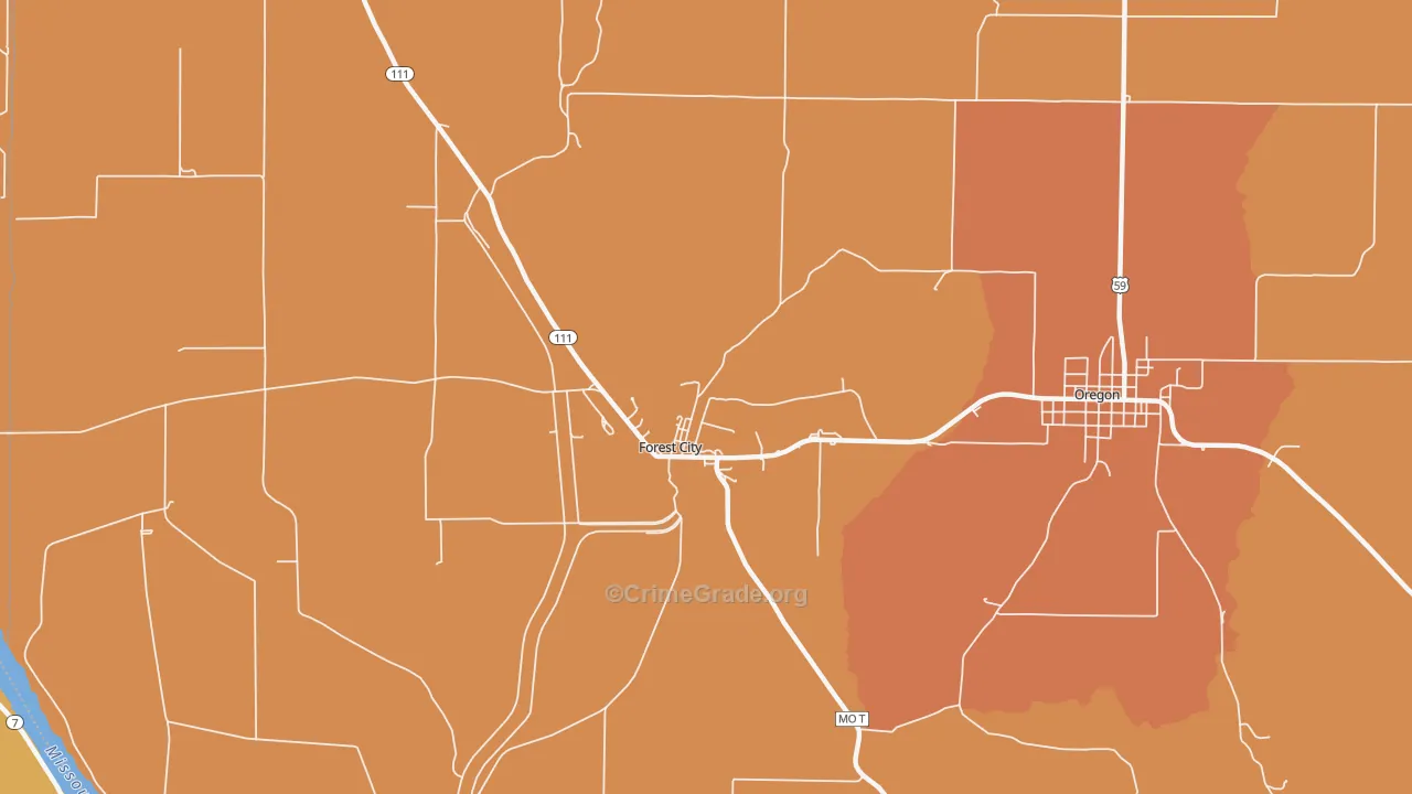 Napier, MO Map of Robbery Rates
