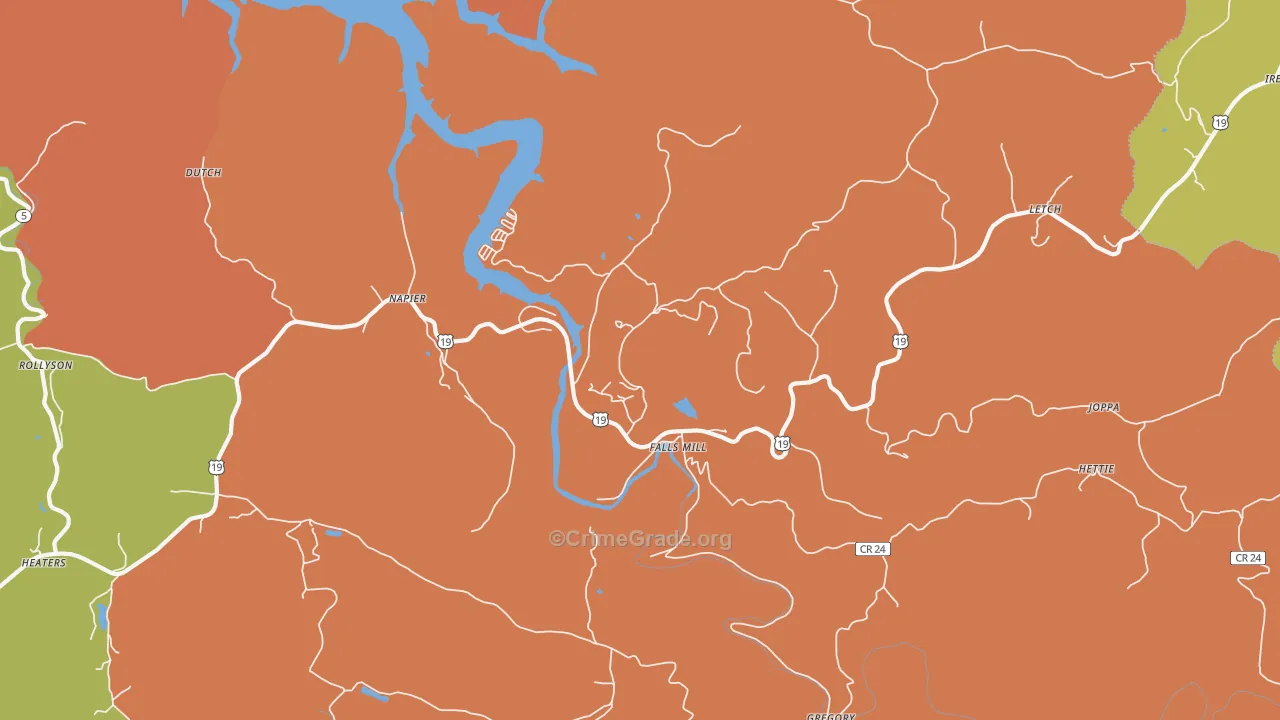 Napier, WV Map of Robbery Rates