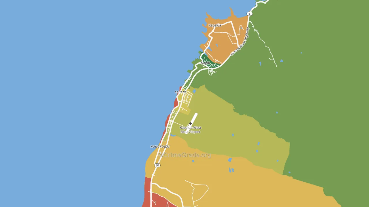 Napili-Honokowai, Lahaina, HI Map of Robbery Rates