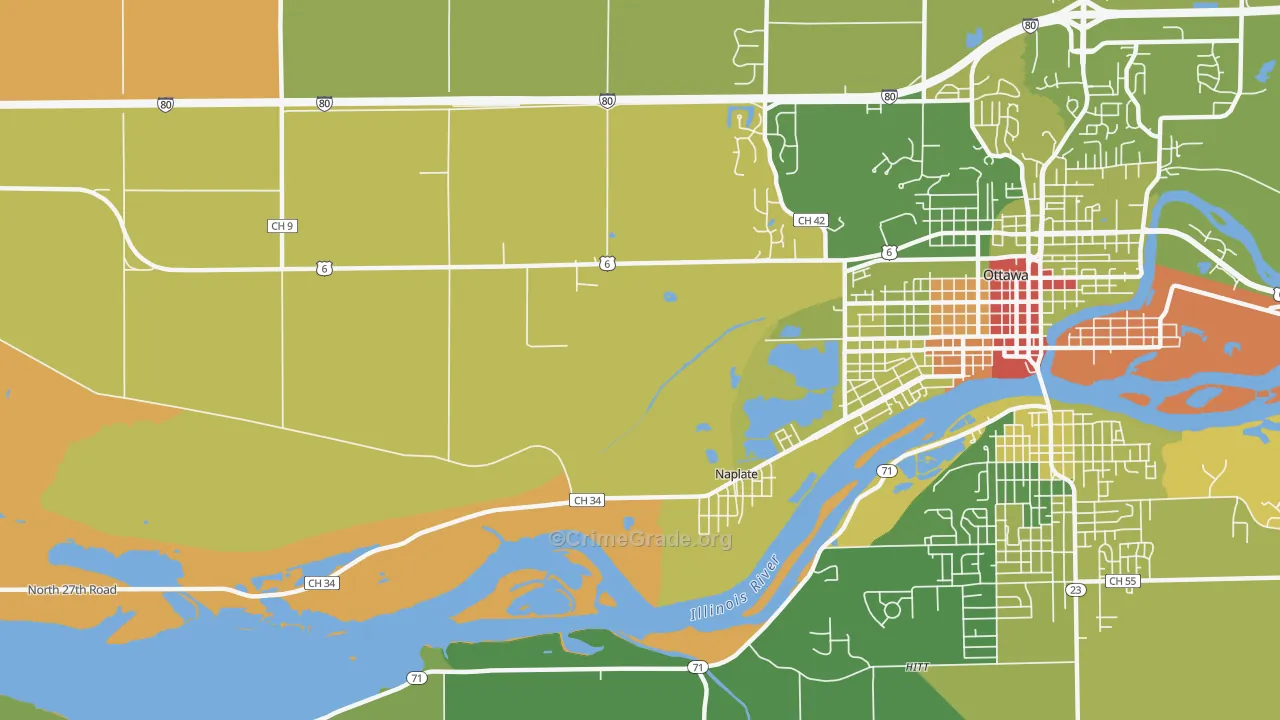Naplate, IL Map of Robbery Rates