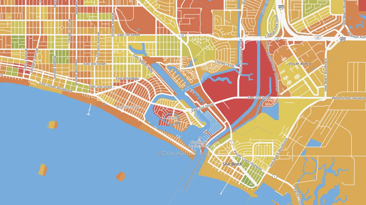 Naples-Marina Area, Long Beach, CA Map of Robbery Rates