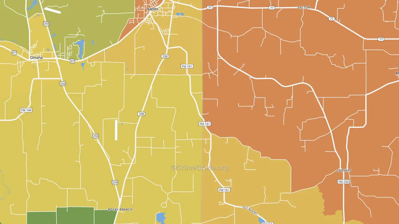 Naples, TX Map of Robbery Rates