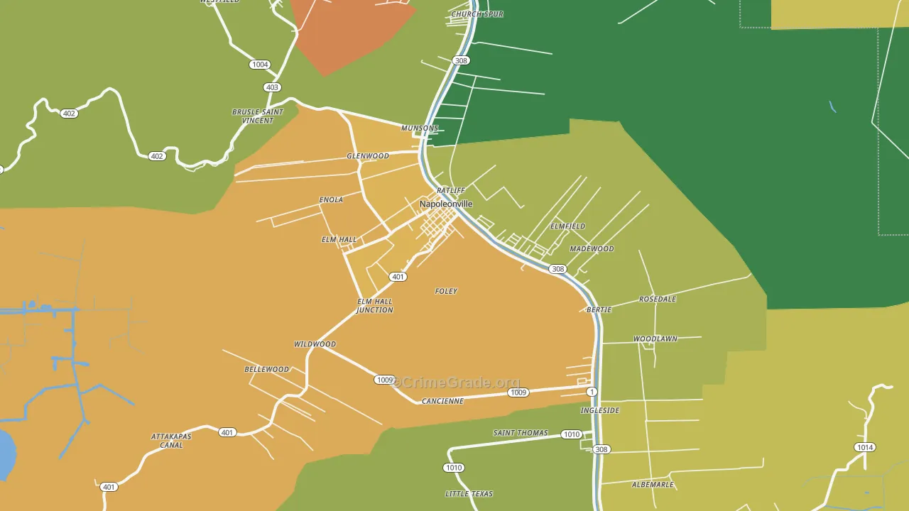 Napoleonville, LA Map of Robbery Rates
