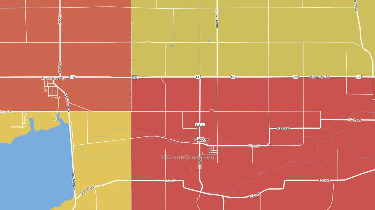 Naponee, NE Map of Robbery Rates