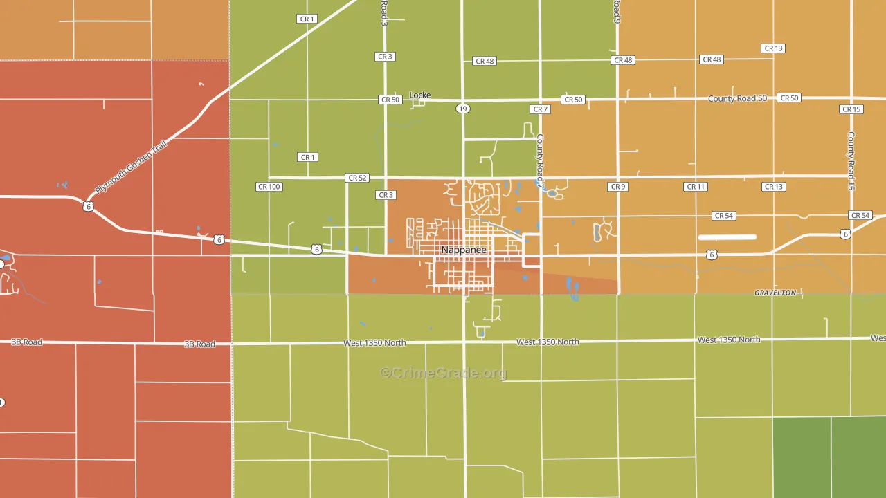 Nappanee, IN Map of Robbery Rates