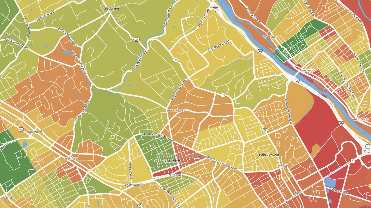 Narberth, PA Map of Robbery Rates