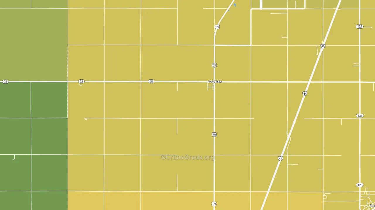 Narcissa, OK Map of Robbery Rates